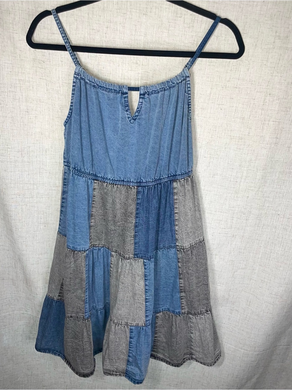 Young Threads Patchwork Denim Tiered Babydoll Dress Size Medium NWT Boho A-line
